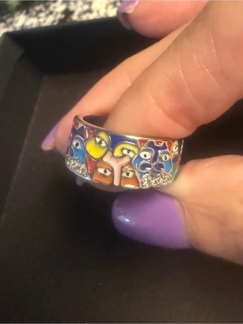 Colorful Enamel Ring with Cat Faces - Multicolor